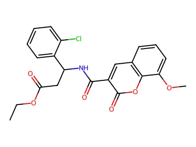 Ethyl 3-(2-chlorophenyl)-3-[(8-methoxy-2-oxochromene-3-carbonyl)amino]propanoate structure