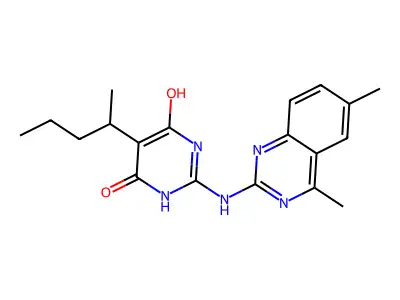 2-[(4,6-Dimethylquinazolin-2-yl)amino]-5-(pentan-2-yl)pyrimidine-4,6-diol structure