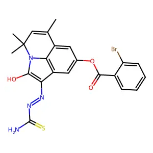 (1E)-1-(2-carbamothioylhydrazinylidene)-4,4,6-trimethyl-2-oxo-1,2-dihydro-4H-pyrrolo[3,2,1-ij]quinolin-8-yl 2-bromobenzoate structure