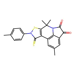 2,7,7-trimethyl-9-(4-methylphenyl)-10-thioxo-9,10-dihydro-7H-isothiazolo[5,4-c]pyrrolo[3,2,1-ij]quinoline-4,5-dione structure