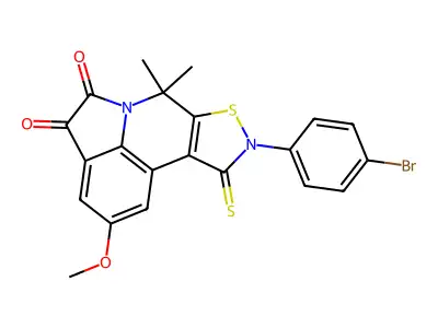 9-(4-bromophenyl)-2-methoxy-7,7-dimethyl-10-thioxo-9,10-dihydro-4H-isothiazolo[5,4-c]pyrrolo[3,2,1-ij]quinoline-4,5(7H)-dione structure