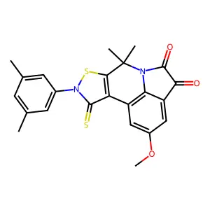 9-(3,5-dimethylphenyl)-2-methoxy-7,7-dimethyl-10-thioxo-9,10-dihydro-7H-isothiazolo[5,4-c]pyrrolo[3,2,1-ij]quinoline-4,5-dione structure