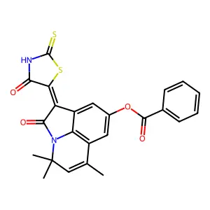 (1Z)-4,4,6-trimethyl-2-oxo-1-(4-oxo-2-thioxo-1,3-thiazolidin-5-ylidene)-1,2-dihydro-4H-pyrrolo[3,2,1-ij]quinolin-8-yl benzoate structure