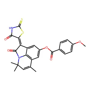 (1Z)-4,4,6-trimethyl-2-oxo-1-(4-oxo-2-thioxo-1,3-thiazolidin-5-ylidene)-1,2-dihydro-4H-pyrrolo[3,2,1-ij]quinolin-8-yl 4-methoxybenzoate structure