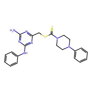 (4-Amino-6-anilino-1,3,5-triazin-2-yl)methyl 4-phenylpiperazine-1-carbodithioate structure
