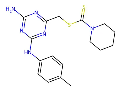 {4-amino-6-[(4-methylphenyl)amino]-1,3,5-triazin-2-yl}methyl piperidine-1-carbodithioate structure