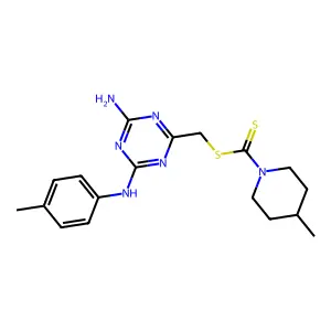 {4-amino-6-[(4-methylphenyl)amino]-1,3,5-triazin-2-yl}methyl 4-methylpiperidine-1-carbodithioate structure