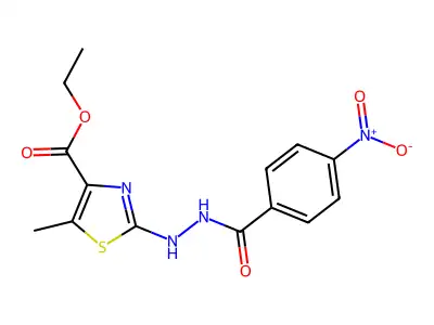 Ethyl 5-methyl-2-(2-(4-nitrobenzoyl)hydrazinyl)-4-thiazolecarboxylate structure