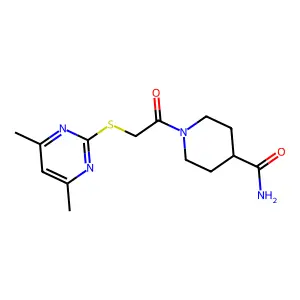 1-[2-(4,6-Dimethylpyrimidin-2-yl)sulfanylacetyl]piperidine-4-carboxamide structure