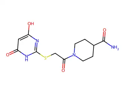 1-{[(4,6-Dihydroxypyrimidin-2-yl)sulfanyl]acetyl}piperidine-4-carboxamide structure