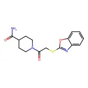 1-[(1,3-Benzoxazol-2-ylsulfanyl)acetyl]piperidine-4-carboxamide structure