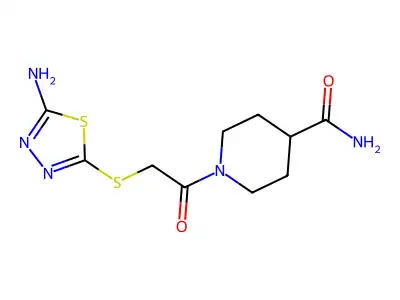 1-{[(5-Amino-1,3,4-thiadiazol-2-yl)sulfanyl]acetyl}piperidine-4-carboxamide structure