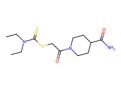 1-{2-[(Diethylamino)thioxomethylthio]acetyl}piperidine-4-carboxamide structure