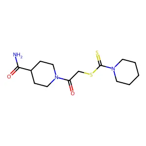 2-(4-Carbamoylpiperidin-1-yl)-2-oxoethyl piperidine-1-carbodithioate structure