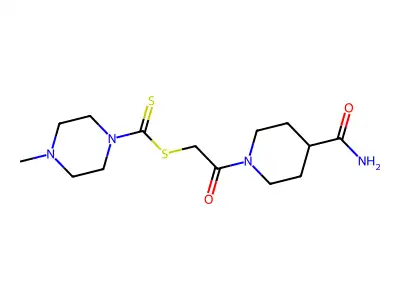 1-{2-[(4-Methylpiperazinyl)thioxomethylthio]acetyl}piperidine-4-carboxamide structure