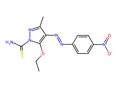 5-Ethoxy-3-methyl-4-[(E)-(4-nitrophenyl)diazenyl]-1H-pyrazole-1-carbothioamide structure