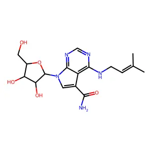 7-[3,4-dihydroxy-5-(hydroxymethyl)oxolan-2-yl]-4-(3-methylbut-2-enylamino)pyrrolo[2,3-d]pyrimidine-5-carboxamide structure