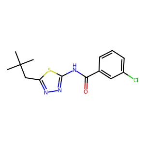 3-chloro-N-[5-(2,2-dimethylpropyl)-1,3,4-thiadiazol-2-yl]benzamide structure
