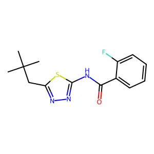 N-[5-(2,2-dimethylpropyl)-1,3,4-thiadiazol-2-yl]-2-fluorobenzamide structure