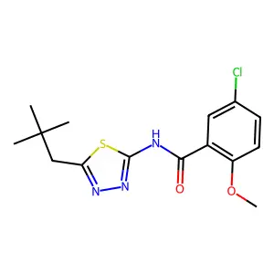 5-chloro-N-[5-(2,2-dimethylpropyl)-1,3,4-thiadiazol-2-yl]-2-methoxybenzamide structure