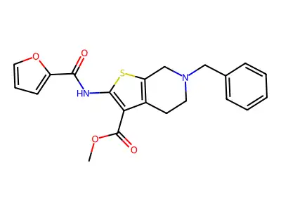 Methyl 4-benzyl-8-(furan-2-carbonylamino)-7-thia-4-azabicyclo[4.3.0]nona-8,10-diene-9-carboxylate structure