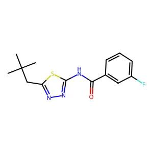 N-[5-(2,2-dimethylpropyl)-1,3,4-thiadiazol-2-yl]-3-fluorobenzamide structure