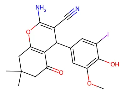 2-amino-4-(4-hydroxy-3-iodo-5-methoxyphenyl)-7,7-dimethyl-5-oxo-6,8-dihydro-4H-chromene-3-carbonitrile structure