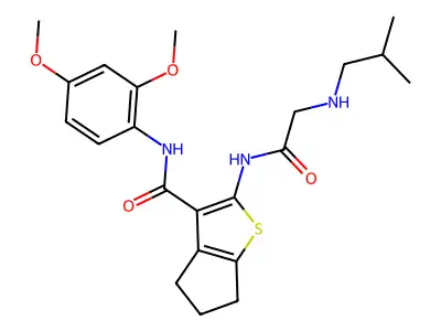 N-(2,4-dimethoxyphenyl)-2-[[2-(2-methylpropylamino)acetyl]amino]-5,6-dihydro-4H-cyclopenta[b]thiophene-3-carboxamide structure