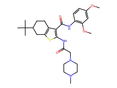 6-tert-butyl-N-(2,4-dimethoxyphenyl)-2-{[(4-methylpiperazin-1-yl)acetyl]amino}-4,5,6,7-tetrahydro-1-benzothiophene-3-carboxamide structure