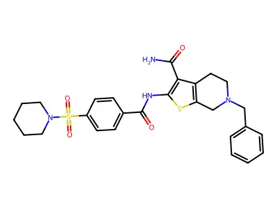 6-benzyl-2-(4-(piperidin-1-ylsulfonyl)benzamido)-4,5,6,7-tetrahydrothieno[2,3-c]pyridine-3-carboxamide structure