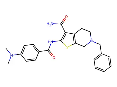 4-benzyl-8-[(4-dimethylaminobenzoyl)amino]-7-thia-4-azabicyclo[4.3.0]nona-8,10-diene-9-carboxamide structure