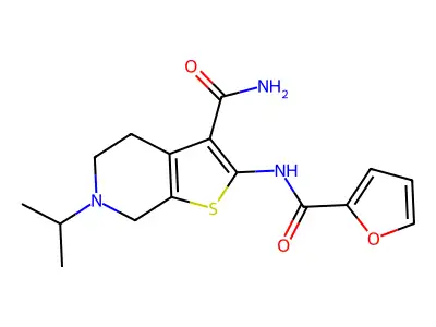 2-(Furan-2-carboxamido)-6-isopropyl-4,5,6,7-tetrahydrothieno[2,3-c]pyridine-3-carboxamide structure