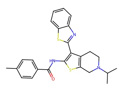 N-(3-(Benzo[d]thiazol-2-yl)-6-isopropyl-4,5,6,7-tetrahydrothieno[2,3-c]pyridin-2-yl)-4-methylbenzamide structure