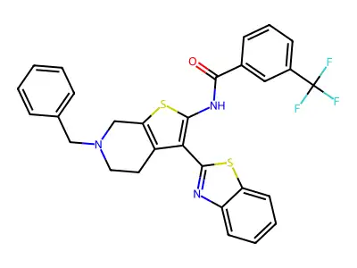 N-(3-(Benzo[d]thiazol-2-yl)-6-benzyl-4,5,6,7-tetrahydrothieno[2,3-c]pyridin-2-yl)-3-(trifluoromethyl)benzamide structure