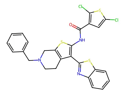 N-(3-(Benzo[d]thiazol-2-yl)-6-benzyl-4,5,6,7-tetrahydrothieno[2,3-c]pyridin-2-yl)-2,5-dichlorothiophene-3-carboxamide structure