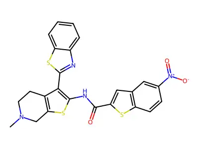 N-(3-(Benzo[d]thiazol-2-yl)-6-methyl-4,5,6,7-tetrahydrothieno[2,3-c]pyridin-2-yl)-5-nitrobenzo[b]thiophene-2-carboxamide structure
