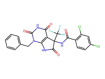 N-[1-benzyl-2,4,6-trioxo-5-(trifluoromethyl)-7H-pyrrolo[2,3-d]pyrimidin-5-yl]-2,4-dichlorobenzamide structure