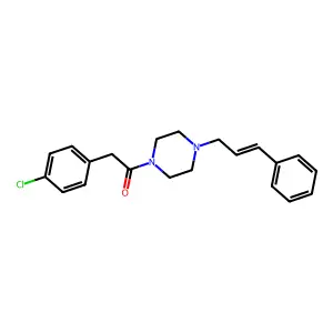 2-(4-chlorophenyl)-1-[4-[(E)-3-phenylprop-2-enyl]piperazin-1-yl]ethanone structure