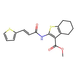(E)-methyl 2-(3-(thiophen-2-yl)acrylamido)-4,5,6,7-tetrahydrobenzo[b]thiophene-3-carboxylate structure