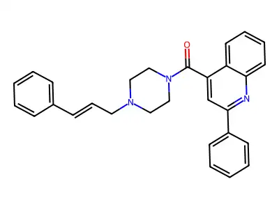 [4-[(E)-3-phenylprop-2-enyl]piperazin-1-yl]-(2-phenylquinolin-4-yl)methanone structure