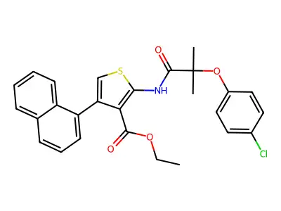 ethyl 2-[[2-(4-chlorophenoxy)-2-methylpropanoyl]amino]-4-naphthalen-1-ylthiophene-3-carboxylate structure