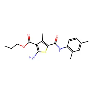 Propyl 2-amino-5-[(2,4-dimethylphenyl)carbamoyl]-4-methylthiophene-3-carboxylate structure