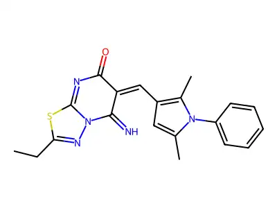 (6Z)-6-[(2,5-dimethyl-1-phenylpyrrol-3-yl)methylidene]-2-ethyl-5-imino-[1,3,4]thiadiazolo[3,2-a]pyrimidin-7-one structure
