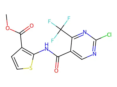 methyl 2-({[2-chloro-4-(trifluoromethyl)pyrimidin-5-yl]carbonyl}amino)thiophene-3-carboxylate structure