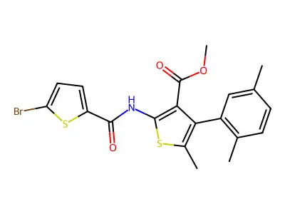 methyl 2-[(5-bromothiophene-2-carbonyl)amino]-4-(2,5-dimethylphenyl)-5-methylthiophene-3-carboxylate structure