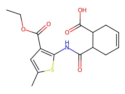 6-{[3-(ethoxycarbonyl)-5-methylthiophen-2-yl]carbamoyl}cyclohex-3-ene-1-carboxylic acid structure