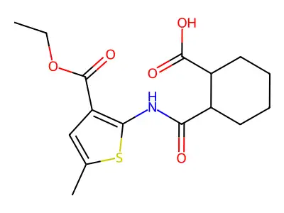 3-thiophenecarboxylic acid, 2-[[(2-carboxycyclohexyl)carbonyl]amino]-5-methyl-, 3-ethyl ester structure