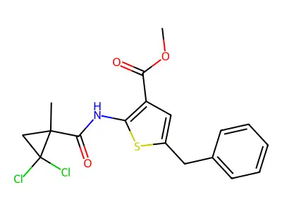 methyl 5-benzyl-2-{[(2,2-dichloro-1-methylcyclopropyl)carbonyl]amino}-3-thiophenecarboxylate structure