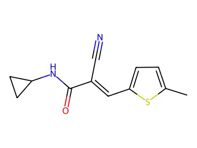 2-cyano-N-cyclopropyl-3-(5-methylthiophen-2-yl)prop-2-enamide structure