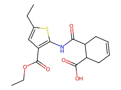 6-[(3-ethoxycarbonyl-5-ethylthiophen-2-yl)carbamoyl]cyclohex-3-ene-1-carboxylic acid structure